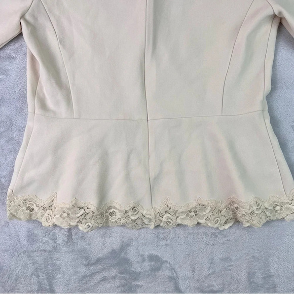Rebecca Taylor Crepe Lace Inset Top Size 8 Beige Pleated 3/4 Sleeve V Neck - Picture 11 of 13